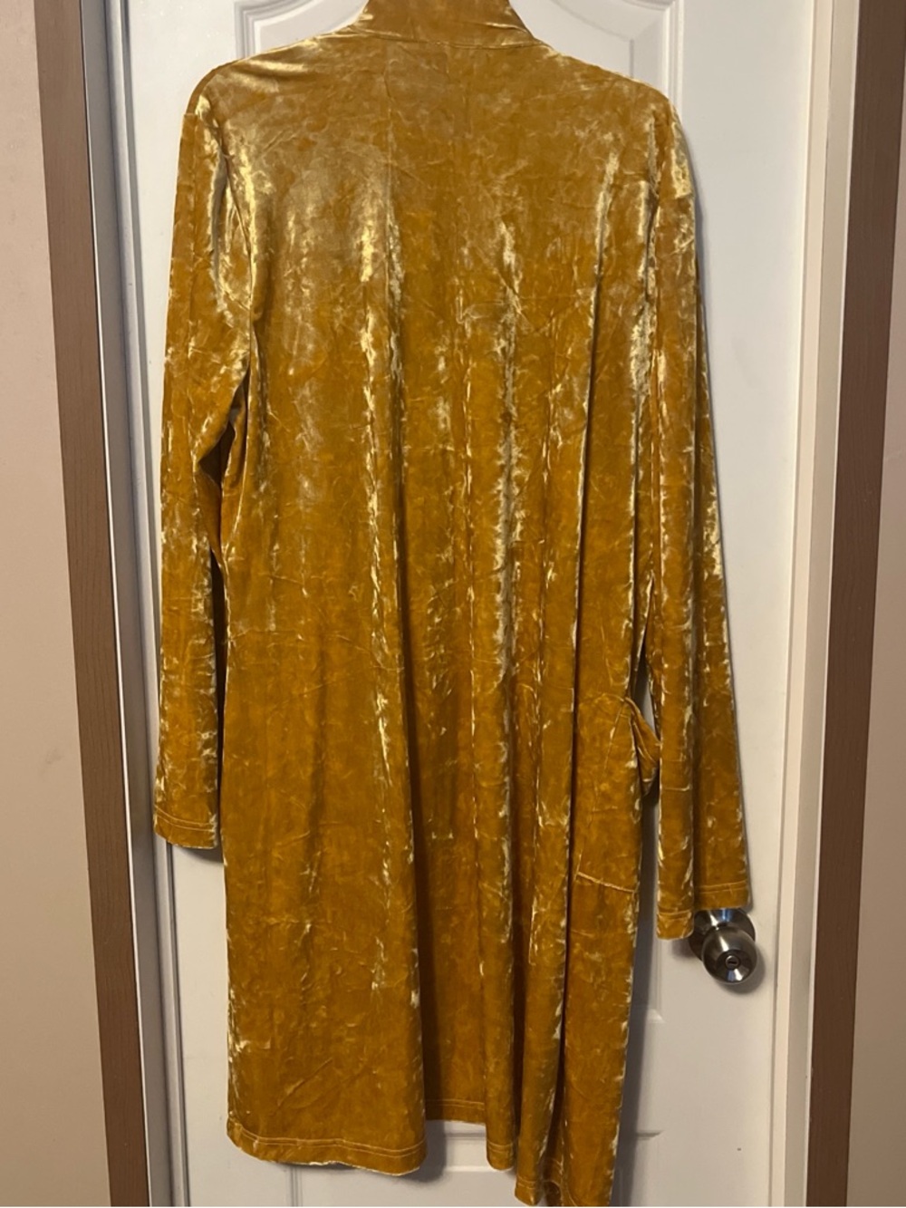 Cato Mustard Velvet Open Front Long Coat